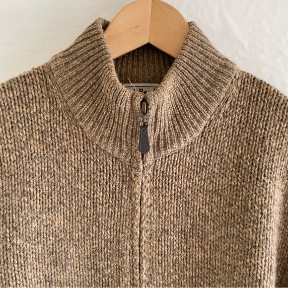L.L. Bean Brown Lambs Wool Full Zipper Knit Sweater Men’s Size M Reg - Picture 3 of 10